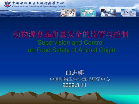 动物源食品质量安全的监管与控制 Supervision and Control on Food Safety of Animal Origin 曲志娜 中国动物卫生与流行病学中心 2009.3.11.