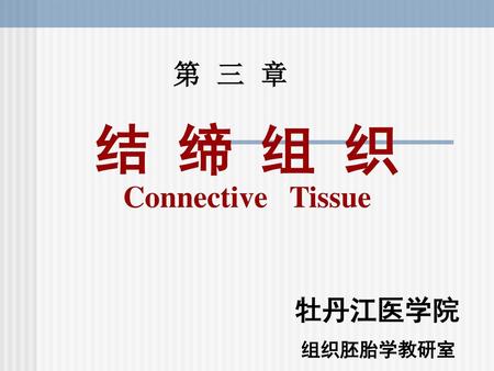 第 三 章 结 缔 组 织 Connective Tissue 牡丹江医学院 组织胚胎学教研室.