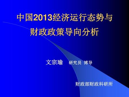 中国2013经济运行态势与 财政政策导向分析 文宗瑜 研究员 博导 财政部财政科研所.