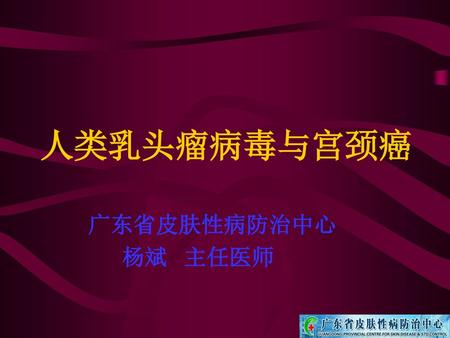 人类乳头瘤病毒与宫颈癌 广东省皮肤性病防治中心 杨斌 主任医师.