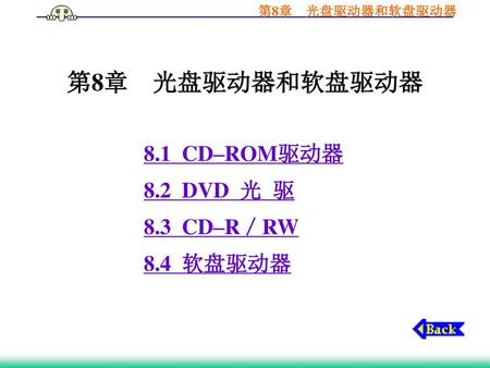 8.1 CD–ROM驱动器 8.2 DVD 光 驱 8.3 CD–R／RW 8.4 软盘驱动器