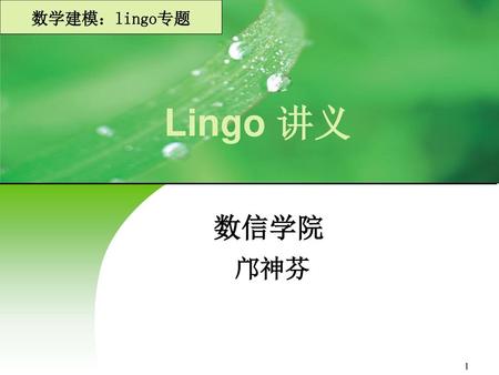 数学建模：lingo专题 Lingo 讲义 数信学院 邝神芬.