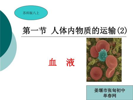 苏科版八上 第一节 人体内物质的运输(2) 血 液 姜堰市张甸初中 单春网.