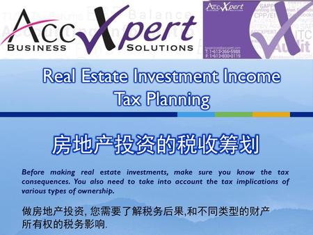 Real Estate Investment Income Tax Planning