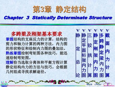 第3章 静定结构 多跨梁及刚架基本要求 Chapter 3 Statically Determinate Structure 截面内力计算