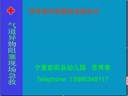 呼吸道异物梗阻急救技术 宁夏彭阳县幼儿园 苏秀荣 Telephone :13995349117.