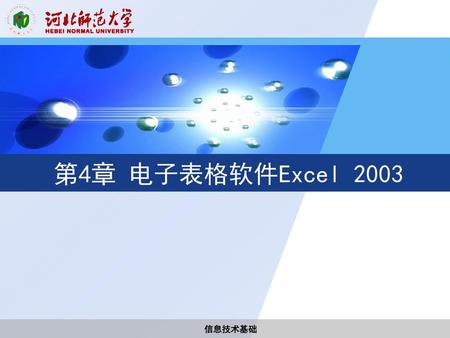 第4章 电子表格软件Excel 2003 信息技术基础.