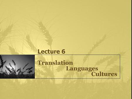 Lecture 6 Translation Languages Cultures