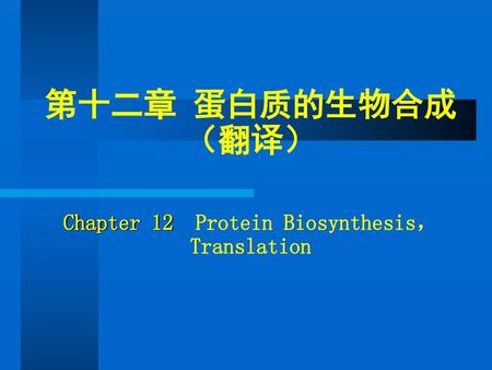 第十二章 蛋白质的生物合成（翻译） Chapter 12 Protein Biosynthesis，Translation