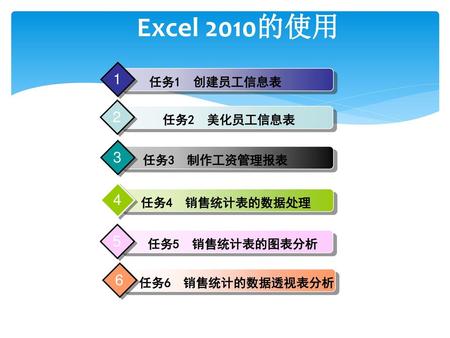 Excel 2010的使用 任务1 创建员工信息表 任务2 美化员工信息表 任务3 制作工资管理报表
