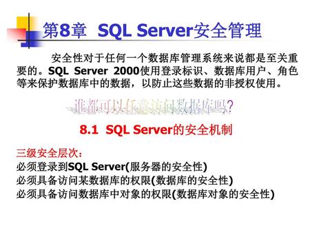 第8章 SQL Server安全管理 谁都可以任意访问数据库吗?