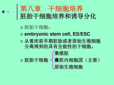 第八章 干细胞培养 胚胎干细胞培养和诱导分化