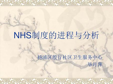 NHS制度的进程与分析 杨浦区殷行社区卫生服务中心 毕月萍.