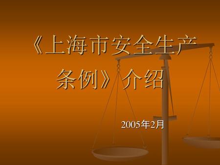 《上海市安全生产条例》介绍 2005年2月.