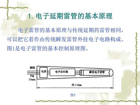 1. 电子延期雷管的基本原理 电子雷管的基本原理与传统延期药雷管相同，可以把它看作由传统瞬发雷管外挂电子电路构成。图1是电子雷管的基本控制原理图。 图1.