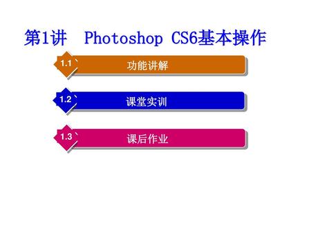 第1讲 Photoshop CS6基本操作 功能讲解 1.1 课堂实训 1.2 课后作业 1.3.