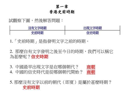 第一章 香港史前時期 試觀察下圖，然後解答問題： 1.「史前時期」是指發明文字之前的時期。