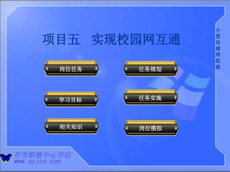 小型局域网组建 项目五 实现校园网互通 岗位任务 岗位任务 任务规划 任务实施 学习目标 相关知识 岗位模拟.