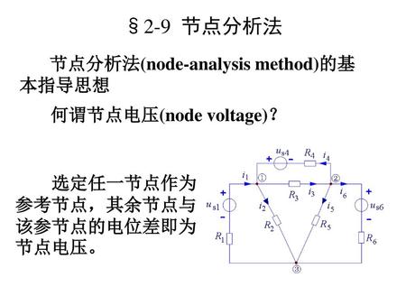 §2-9 节点分析法 节点分析法(node-analysis method)的基本指导思想 何谓节点电压(node voltage)？