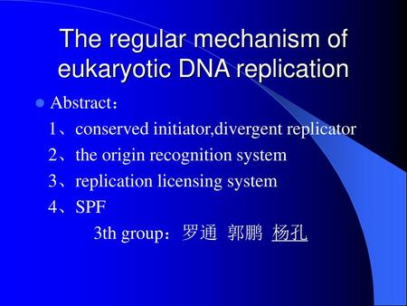 The regular mechanism of eukaryotic DNA replication