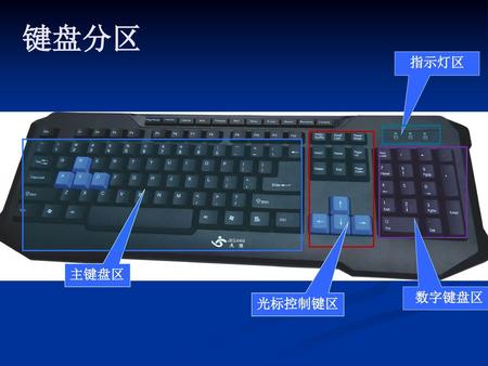 键盘分区 指示灯区 光标控制键区 主键盘区 数字键盘区.