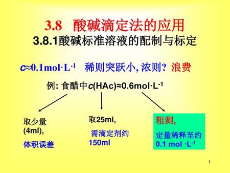 3.8 酸碱滴定法的应用 3.8.1酸碱标准溶液的配制与标定