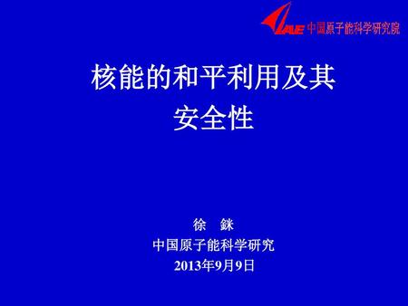 核能的和平利用及其 安全性 徐 銤 中国原子能科学研究 2013年9月9日