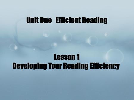 Developing Your Reading Efficiency