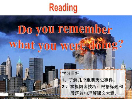 Reading Do you remember what you were doing? 学习目标 1、了解几个重要历史事件。