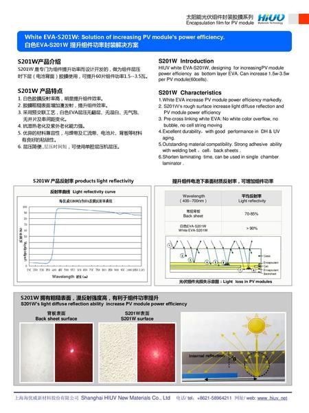 White EVA-S201W: Solution of increasing PV module’s power efficiency.