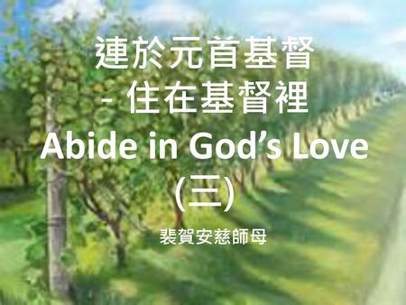 連於元首基督 - 住在基督裡 Abide in God’s Love (三)