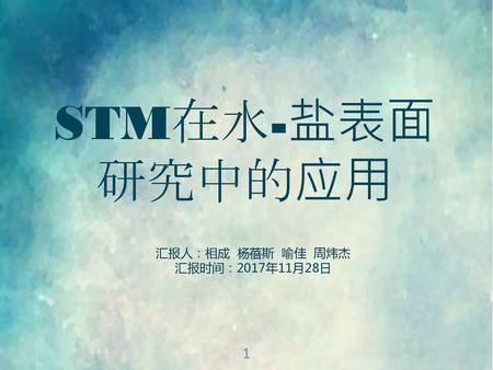 STM在水-盐表面研究中的应用 汇报人：相成 杨蓓斯 喻佳 周炜杰 汇报时间：2017年11月28日.