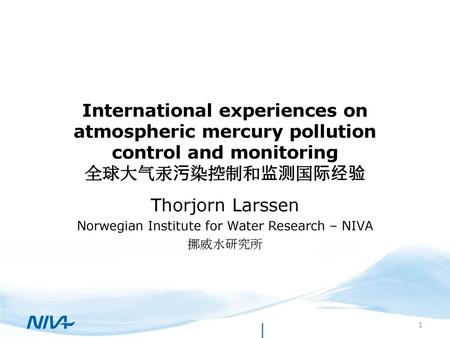 Thorjorn Larssen Norwegian Institute for Water Research – NIVA 挪威水研究所
