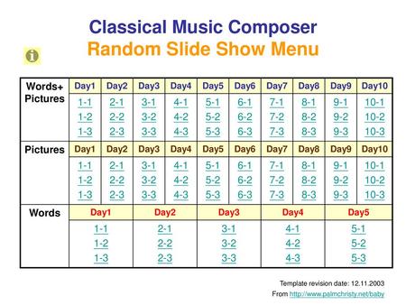 Classical Music Composer Random Slide Show Menu