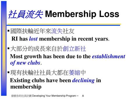 社員流失 Membership Loss 國際扶輪近年來流失社友