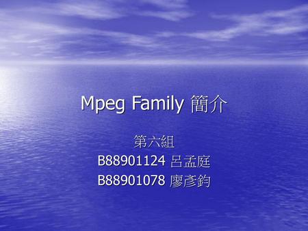 Mpeg Family 簡介 第六組 B88901124 呂孟庭 B88901078 廖彥鈞.