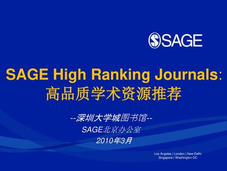 SAGE High Ranking Journals: