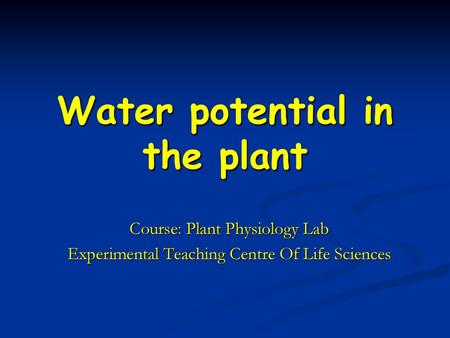 Water potential in the plant