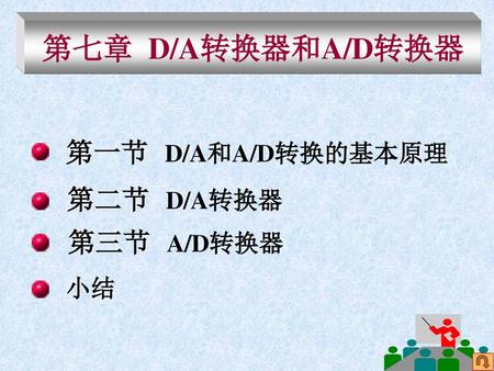 第七章 D/A转换器和A/D转换器 第一节	D/A和A/D转换的基本原理 第二节	D/A转换器 第三节	A/D转换器 小结.