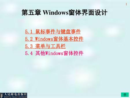 第五章 Windows窗体界面设计 5.1 鼠标事件与键盘事件 5.2 Windows窗体基本控件 5.3 菜单与工具栏