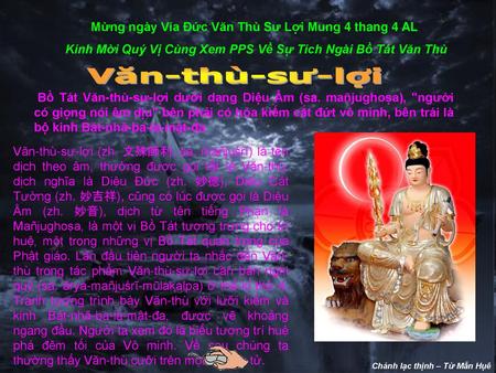 Văn-thù-sư-lợi Mừng ngày Vía Đức Văn Thù Sư Lợi Mung 4 thang 4 AL