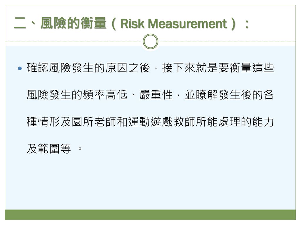 二、風險的衡量（Risk Measurement）：