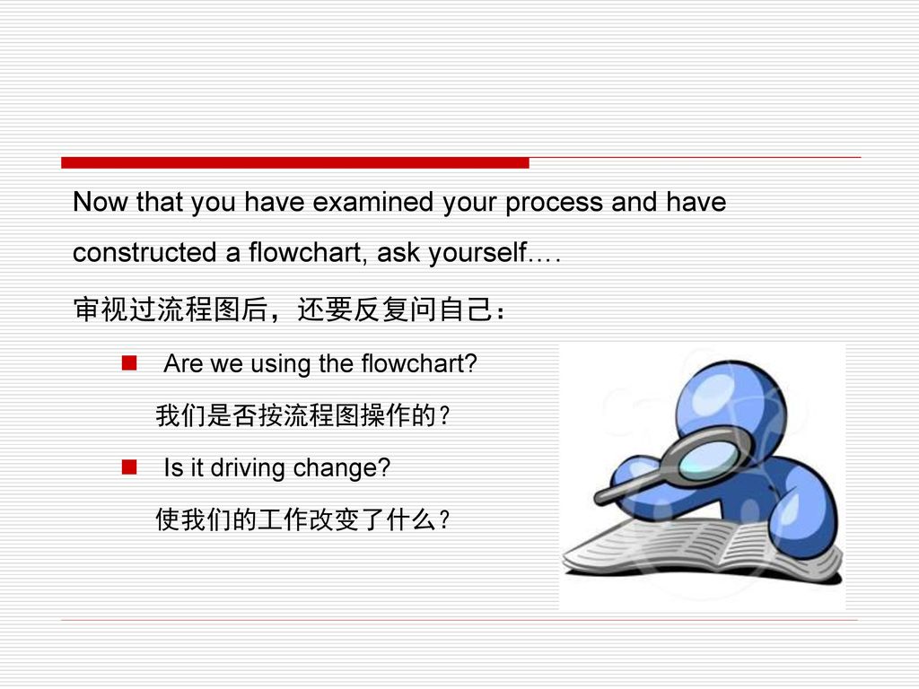 Now that you have examined your process and have constructed a flowchart, ask yourself….