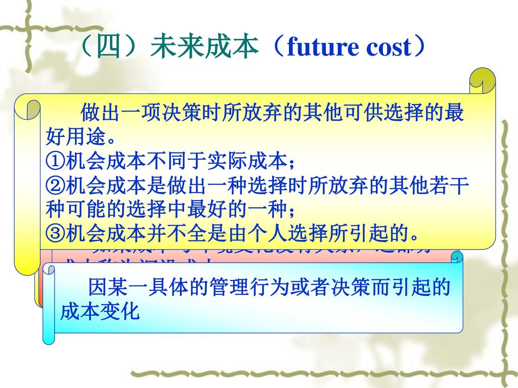 （四）未来成本（future cost） 可缩减成本（avoidable cost） 沉没成本（sunk cost）