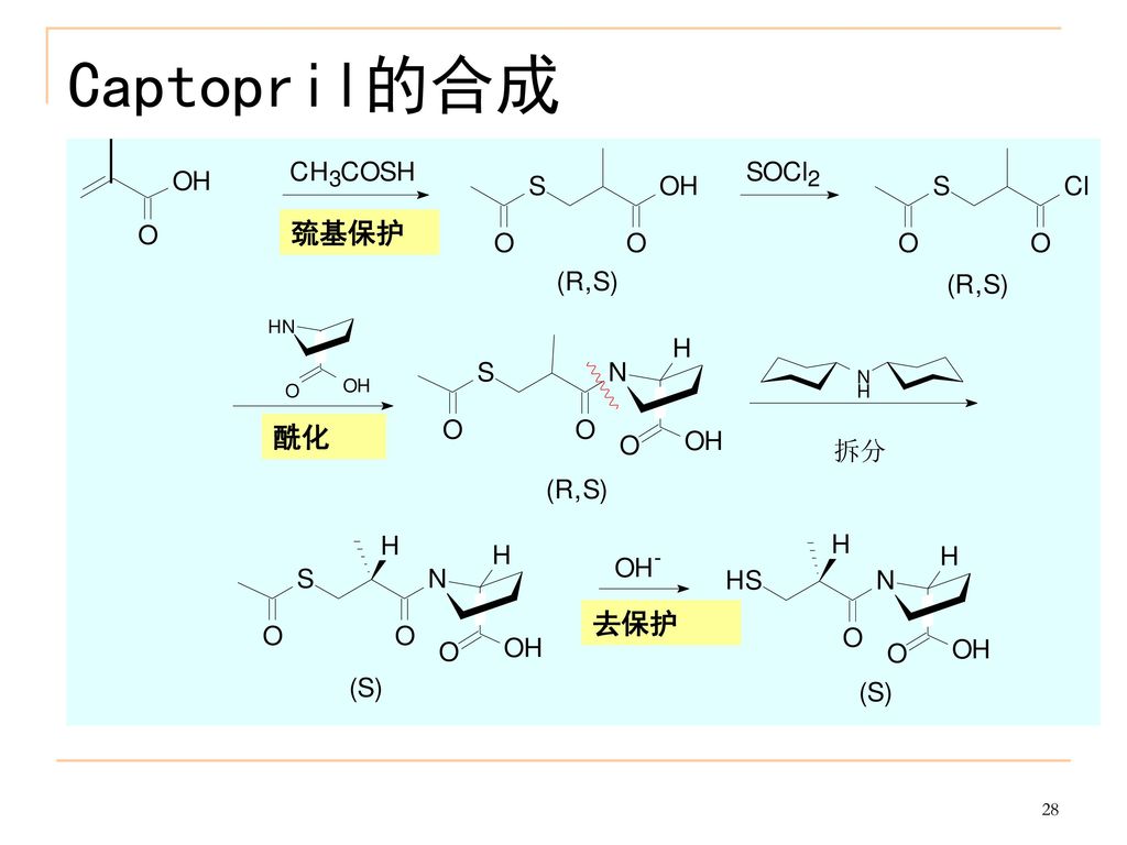 Captopril的合成 巯基保护 酰化 去保护