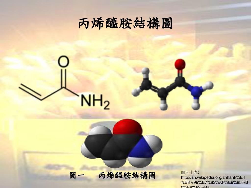 丙烯醯胺結構圖 圖一 丙烯醯胺結構圖 圖片出處: