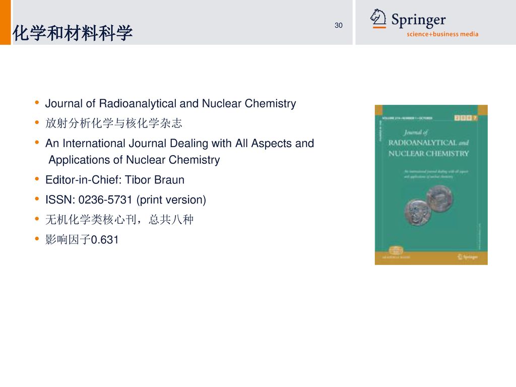 化学和材料科学 Journal of Radioanalytical and Nuclear Chemistry 放射分析化学与核化学杂志