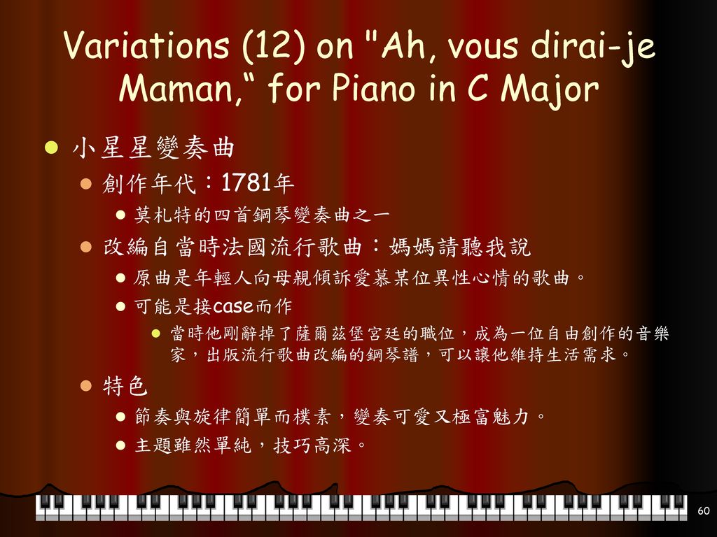 Variations (12) on Ah, vous dirai-je Maman, for Piano in C Major