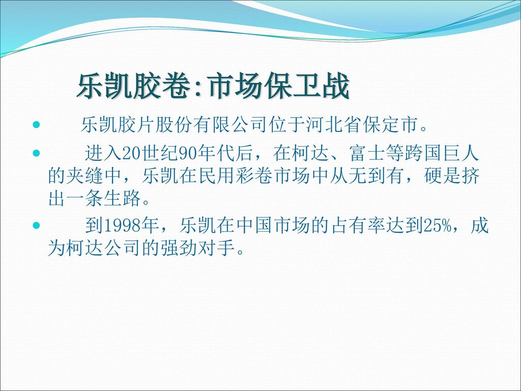 乐凯胶卷:市场保卫战 乐凯胶片股份有限公司位于河北省保定市。