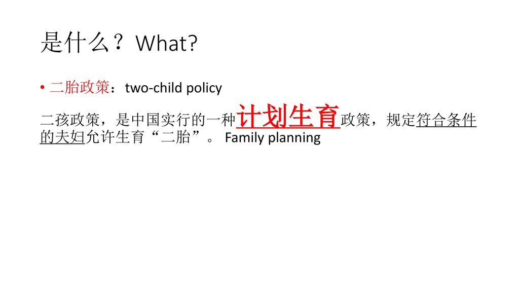是什么？What 二胎政策：two-child policy